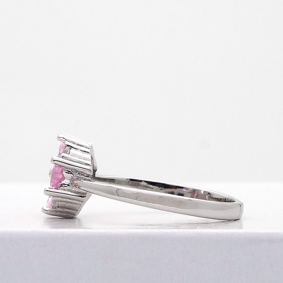 Pink 4 Leaf Clover Cubic Zirconia Ring, Sterling Silver Stamped 925, Size 6 - Picture 5 of 10